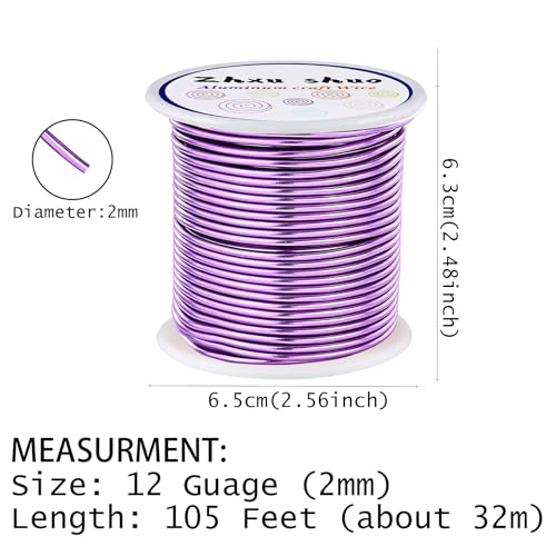 12 Gauge(2mm) Aluminum Wire 35 Yards Anodized Metal Wire for Bonsai Armature Crafting Sculpting Jewelry Craft Making Beading Floral (Light Purple, 12 Gauge) - color: Light purple