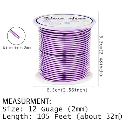 12 Gauge(2mm) Aluminum Wire 35 Yards Anodized Metal Wire for Bonsai Armature Crafting Sculpting Jewelry Craft Making Beading Floral (Light Purple, 12 Gauge) - color: Light purple
