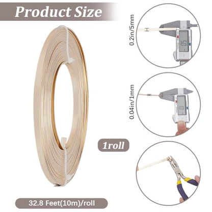 Beebeecraft 32.8 Feet 5mm Aluminum Craft Wire, Light Gold Color Bendable Flat Jewelry Wire for Bezel Frame Jewelry Making Wrapping Sculpture DIY Crafts - color: Light Gold