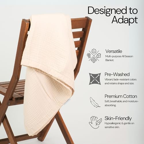 Salt Earth 100% Cotton Gauze 55"X75" Twin 4 Layered Blanket- Parchment | Premium Muslin Blanket for Couch,Bed,Living,Summer Lightweight, All Seasons Blankets & Throws, Boho,Travel & Skin Friendly - color: Parchment, size: 55"X75" Twin