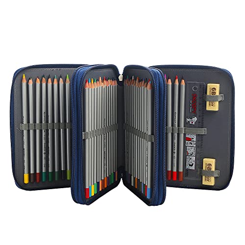 72 Slots Pencil Case Organizer w/Removal Handle Strap | 3-Layer Zipped Pencils Box Large for Colored Pencils Watercolor Pencils for Office and Travel for Artist - color: Moon+Star