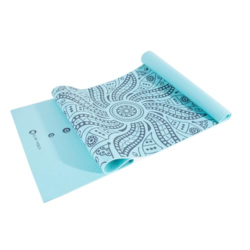 CAP Barbell Yoga Mat with Carry Strap, 5mm, Mandala Design, Light Blue