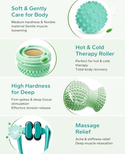 HAPBEAR Massage Ball Set 4 PC, Plantar Fasciitis Relief, with Storage Bag | Foot Roller, Peanut Ball, Spiky Release Balls, Finger Massager, Deep Tissue & Fascia Release Kit for Muscle Soreness Tension
