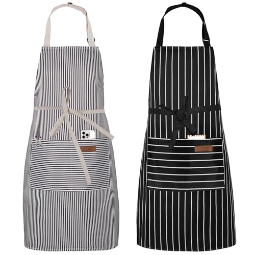 Serrenf 2 Pack Apron, Cooking Kitchen Aprons, Adjustable Bib Apron with 2 Pockets for Men Women Chef Apron - color: Black