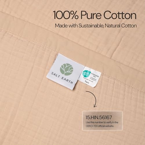 Salt Earth 100% Cotton Gauze 55"X75" Twin 4 Layered Blanket- Parchment | Premium Muslin Blanket for Couch,Bed,Living,Summer Lightweight, All Seasons Blankets & Throws, Boho,Travel & Skin Friendly - color: Parchment, size: 55"X75" Twin