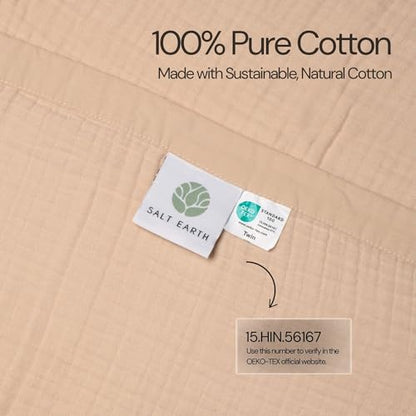 Salt Earth 100% Cotton Gauze 55"X75" Twin 4 Layered Blanket- Parchment | Premium Muslin Blanket for Couch,Bed,Living,Summer Lightweight, All Seasons Blankets & Throws, Boho,Travel & Skin Friendly - color: Parchment, size: 55"X75" Twin