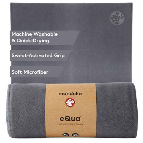 Manduka eQua Hot Yoga Mat Towel - 71" | Rapid Moisture Activated Grip | Ultra Soft Microfiber | Quick Dry | Lightweight, Travel Friendly Mat Layer | 71 x 24 inches | Thunder - color: Thunder, size: 71" x 24"