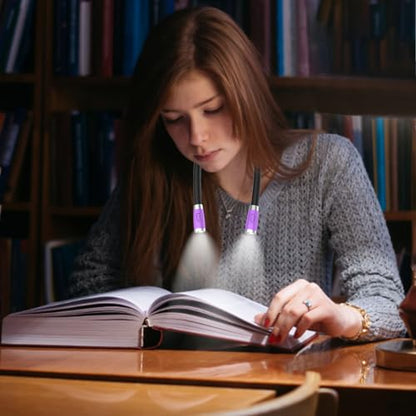 Vekkia Rechargeable LED Neck Book Light for Reading in Bed | 3 Brightness Levels/Flexible Soft Silicone Arms Comfortable Wear/Long Lasting,Great for Readers, Craft & Knitting - color: Purple