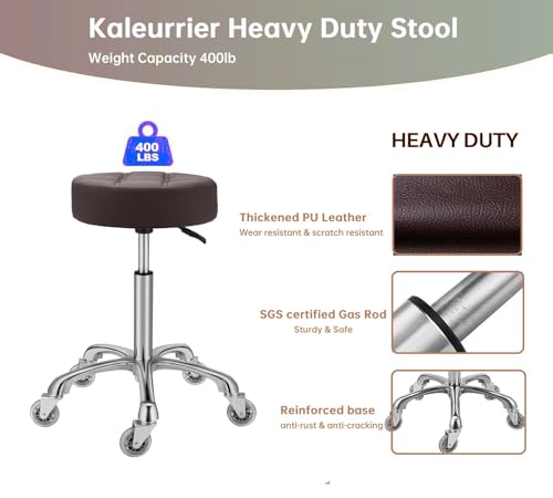 Kaleurrier Adjustable Stool with Rolling Wheels: Heavy Duty Swivel Chair - color: Brown