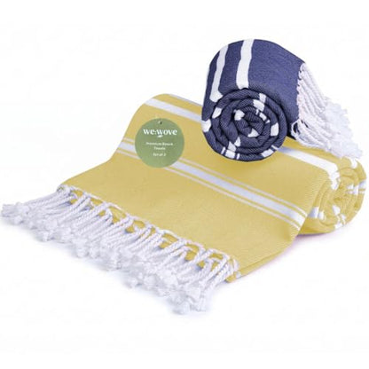 WeWove Turkish Peshtemal Beach Towels Large 39x70 Inch Set of 2-100% Cotton Soft Quick-Drying Absorbent Washable - Versatile for Beach Bath Pool Spa Picnic Travel - Turkish Towels Blue Yellow - color: Blue Yellow