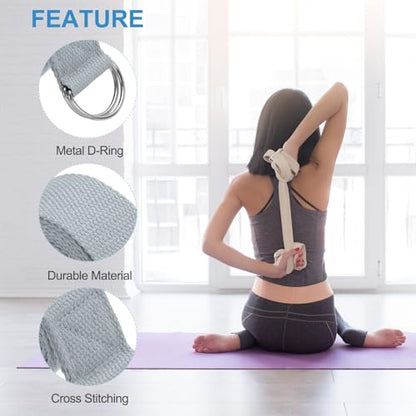 PATIKIL Yoga Strap for Stretching, Cotton Yoga Belt with Adjustable Metal D-Ring Buckle Stretch Band for Fitness Pilates - color: Light Grey