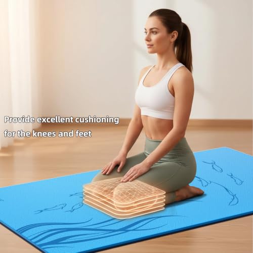 Extra Wide Yoga Mat 76"x40"x10mm TPE Non-Slip Fitness Exercise Mat - color: Medium blue + Dark blue