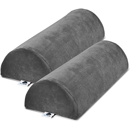 2 Pack Large Half Moon Bolster Pillow for Legs, Knees, Lower Back and Head (2 Pack) Lumbar Support Pillow for Bed, Sleeping | Semi Roll for Ankle and Foot Comfort - Machine Washable Cover, Grey - style: Knee Half Moon (2 Pack)