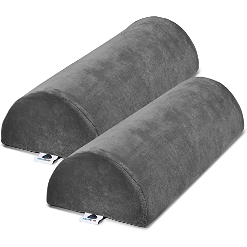 2 Pack Large Half Moon Bolster Pillow for Legs, Knees, Lower Back and Head (2 Pack) Lumbar Support Pillow for Bed, Sleeping | Semi Roll for Ankle and Foot Comfort - Machine Washable Cover, Grey - style: Knee Half Moon (2 Pack)