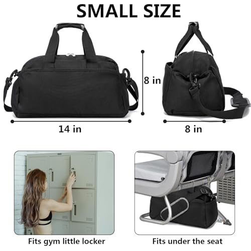 14 inch Small Gym Bag for Women & Men, Mini Duffel Bag for Travel Sports Lightweight Carry On Bag, Black - color: Black