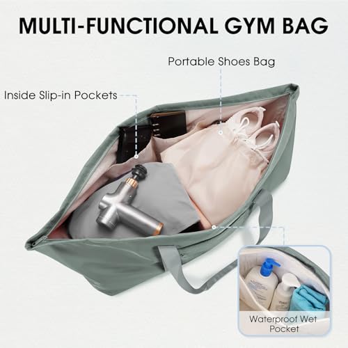 sportsnew Large Yoga Mat Bag Trolley Sleeve Gym Carrier Shoe Bag Wet Pocket | water-resistant fabric, large capacity,wide full-zip opening,separate shoe bag,2 yoga mat holder straps,multi-pocket storage - color: Greenish Grey