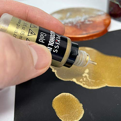 Gold and Silver Alcohol Inks(.5oz) with Ink Air Blower - .5oz Metallic Alcohol Pigment Resin Dye, Alcohol Inks for Epoxy Resin - Mini Craft Air Blower for Card Making, Embossing, Inks, etc