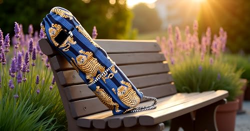 INDIAN CRAFT CASTLE Yoga Mat Bag, Full-Zipper Yoga Mat Carrier with Adjustable Strap, Front & Exterior Phone Pocket, Stylish & Functional Fitness Mat Holder for Women & Men - color: Blue & Brown