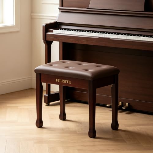 Wooden Piano Bench with Storage, Piano Stool with Waterproof Padded Cushion, Bench Seat for Vanity, Living Room, Bedroom (Brown) - color: Single-brown