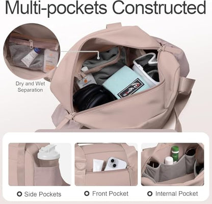 Mini Gym Bag for Women Girls Small Gym Tote Bag with Wet Compartment Waterproof Travel Duffle Bag Cute Workout Sport Bag - color: Rose Pink-14in