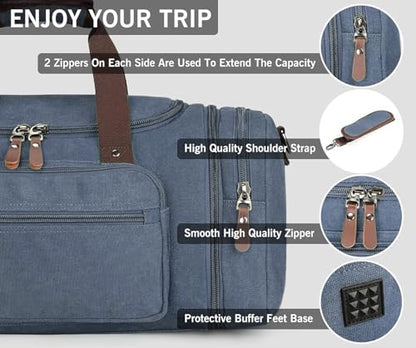 Sechunk Duffle Bag Canvas Large Outdoor Shoulder Bag Overnight Handbag Travel Tote Luggage Weekender Bag - color: blue-A