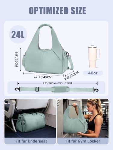 RHDZO Gym Bag for Women with Shoe and Wet Compartments, Yoga Mat Holder - color: Green-Upgraded