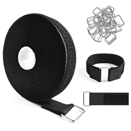 1" x16ft Hook and Loop Straps with Metal Buckles, Molle Cable Straps, Adjustable Fastening Cinch Strap, Reusable Nylon Securing Cord Ties, 1 inch Wide, Black with 25 Buckles - color: 1"x16ft, 25 Buckles