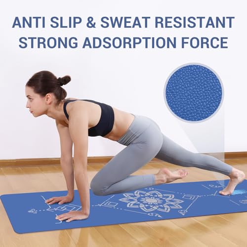Avoalre Yoga Mat Foldable - Textured Non Slip Exercise Mat -Travel Lightweight Hot Yoga Mat with Carry Bag for Pilates & Home Workouts (72"L x 24"W x 3mm Thick) - color: Blue
