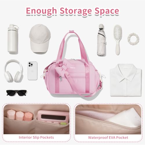ECOHUB Small Gym Bag for Women, Mini Gym Duffle Bag with Wet Compartment, Cute Bowknot Sports Bag, Gym Tote Bag Dance Yoga Workout Travel Bags Pink - color: Pink