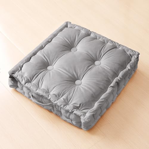 Square Floor Pillows, Large Floor Cushion for Adults Kids, Meditation Floor Pillow Seating Cushion with Shredded Memory Foam and Silk Wadding, 20"x20"x5" (Dark Grey, 1 Pack) - color: Dark Grey, size: 1 Pack