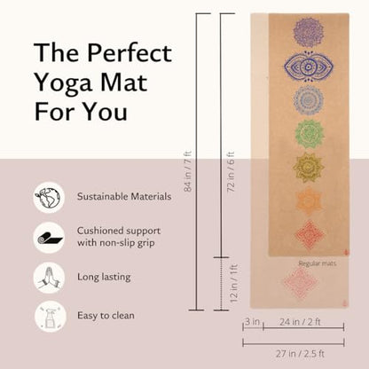 Shakti Warrior Chakra Cork Yoga Mat, Extra Long, 84 x 27 Inch, 2mm Thick