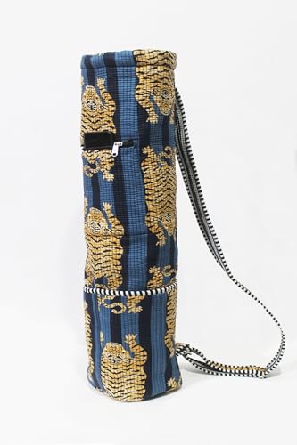 ICC Black Gold Mandala Full-Zip Exercise Yoga Mat Carry Bag Gym Beach Pilates Carrier Bags Hippie Mandala Indian Cotton Bag - style: Blue Trishol Gold