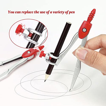 Vobou Math Geometry Sets 10 Pcs, Student Supplies Kit, Compass Set (Red | Shatterproof Storage Box,Includes Rulers,Protractor,Compass,Eraser,Pencil Sharpener,Lead Refills,Pencil, for Drafting - color: Red