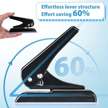 Single Hole Punch, 30 Sheet Capacity, Heavy Duty Paper Hole Puncher, 1/4" Hole Punches, 60% Labor Savings for for ID Cards, Chipboard Art Projects, Black - color: Black