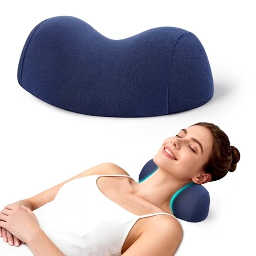 COMFYTHERA Small Neck Stretcher Pillow for Pain Relief, Soft Cervical Traction Device Neck Mild Support Pillow Memory Foam Cervical Neck Orthopedic Pillow for Tension Muscle Relax Relief (Dark Blue) - color: Dark Blue