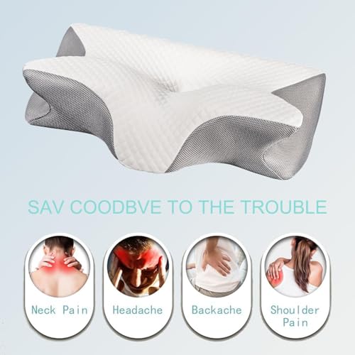Doreve Cloudfaser Pillow,Cervical Neck Pillow, Dreamers Relief Pillow for Pain Relief & Sleeping, Ergonomic Contour Side Sleepers Pillows, Necks and Shoulder Support - color: Grey