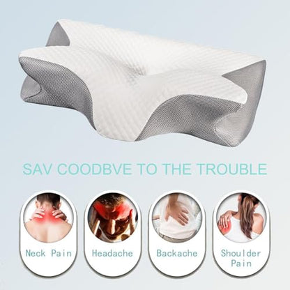 Doreve Cloudfaser Pillow,Cervical Neck Pillow, Dreamers Relief Pillow for Pain Relief & Sleeping, Ergonomic Contour Side Sleepers Pillows, Necks and Shoulder Support - color: Grey