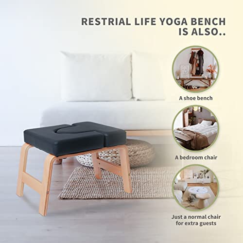 Yoga Headstand Bench- Stand Yoga Chair for Family, Gym - Wood and PU Pads - Relieve Fatigue and Build Up Body (White), 25*16.14*15.75inch