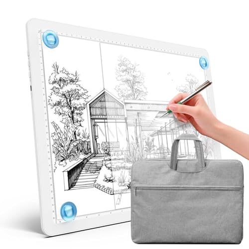 Heanolier A3 tracing Light Box with Bag,(18.2"L x 13.4"W) Super Bright Magnetic Light Pad with Side Buttons,USB-C Power Dimmerable Copy Table, Light board for Diamond Painting,Drawing,Sketching(White) - color: White, size: A3 with Bag