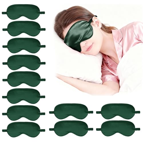 12PACK Silky Sleep Masks Satin Eye Mask Silk Eyes Cover for Sleeping Blackout Eyeshades Soft Blindfold Travel Nap Gifts - color: Evergreen