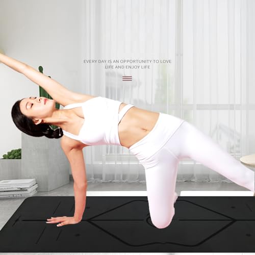 PULANTIYU Essentials Yoga Mat Fitness & Exercise Mat with Easy-Cinch Yoga Mat Carrier Strap and Yoga Bag, Non Slip Exercise Mat for Home Yoga, Pilates, Stretching, Floor & Fitness Workouts, Men and Women,72" x 24" x 2/5",Gray Black