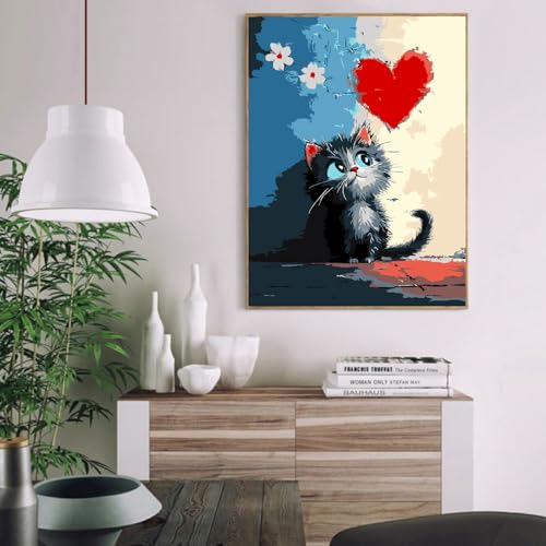 Paint by Numbers Kit for Adults,Love Cat DIY Paint by Number With Frame | Paint by Number for Beginner,Adult Paint by Number,HD Color Canvas,DIY Tool Kits,Stress Relief Craft,Great Gift,10X12 inch - color: MT6064