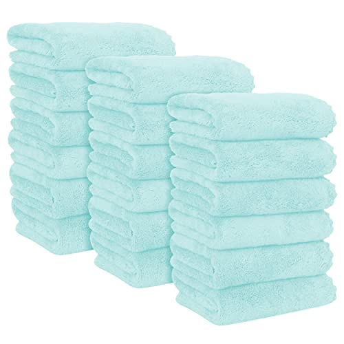 MOONQUEEN 18 Pack Premium Hand Towels - Quick Drying - Microfiber Coral Velvet Highly Absorbent Towels - Multipurpose Use as Hotel, Bathroom, Shower, Spa, Hand Towel 16 x 28 inches (Frozen Blue) - color: Frozen Blue, size: Hand Towels - 18 Pack