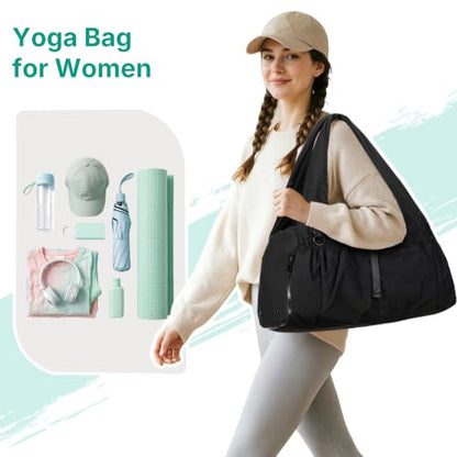 Yoga Mat Bag Yoga Bag for Women with Mat Holder Large Sport Gym Bag with Adjustable Yoga Mat Strap Shoes Compartment - color: Black