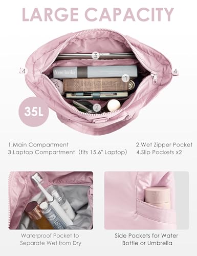 Tote Bag for Women,Puffer Work Bags with Zipper Compartments, Expandable Handbag for Travel Work Sport