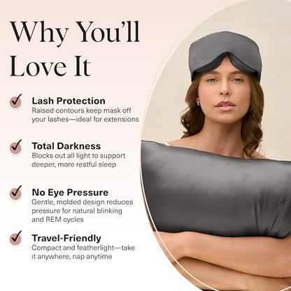 Kitsch Contour Satin Sleep Mask | Eye Masks for Sleep - Charcoal | Softer Than Silk Sleep Mask, Blindfold Sleep Masks for Women & Men, No Eye Pressure, Lightweight Eye Mask, Travel Essentials - color: Charcoal