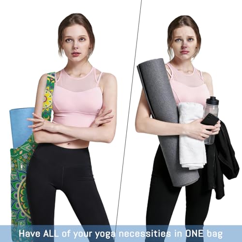 Mandala Yoga Mat Bag with Large Waterproof Zipper Pocket and Drawstring Pocket Long Tote Yoga Mat Carrier Holder Bags Fit Most Size Mats - color: Green
