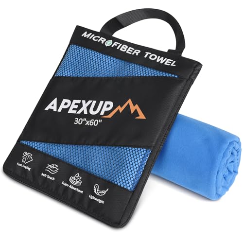 APEXUP Microfiber Travel Towel, Ultra Absorbent Quick Dry Towels, Lightweight Gym Sports Camping Towel for Workout, Yoga, Beach, Shower, Swimming (60"×30", Blue) - color: Blue, size: 60"×30" Single