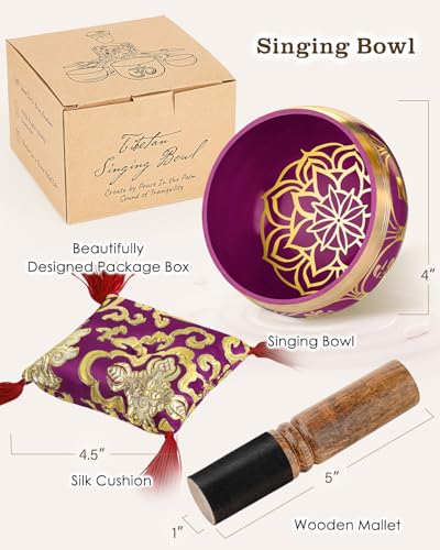 Hihealer Singing Bowl, Authentic Tibetan Sound Bowl for Yoga - color: Red(Lotus)