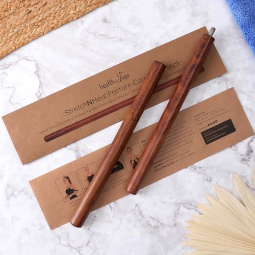 HealthAndYoga™ StretchNHeal Collapsible Multi-Use Wooden Yoga Stick - Regular and XL - Portable Posture Corrector Pole, Stretch Mobility Stick, Physical Workout Exercise Dowel - size: Regular - 26" without Sleeve